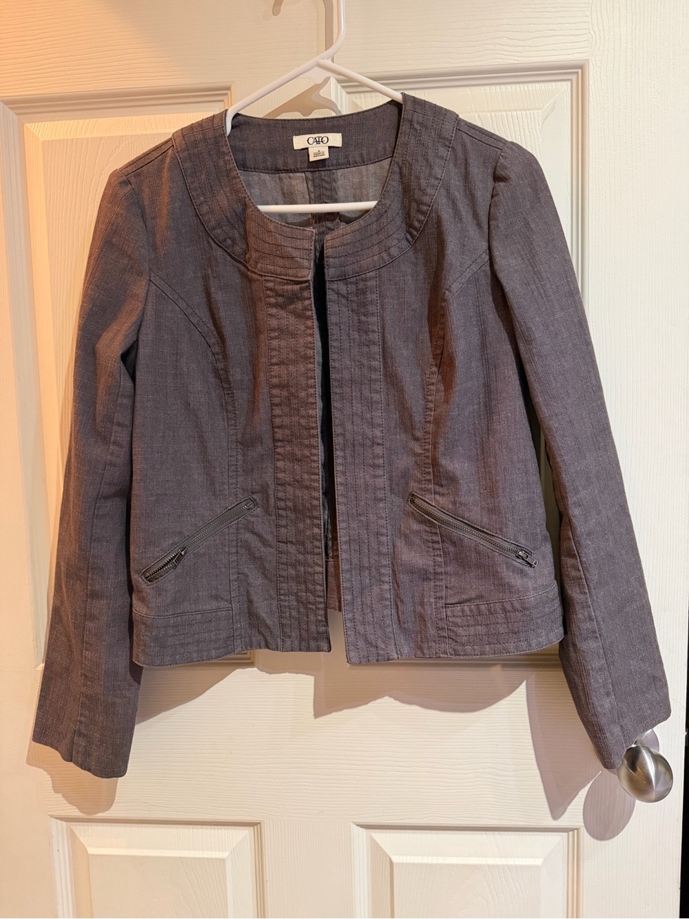 Cato Women's Gray Collarless Zip Pocket Blazer